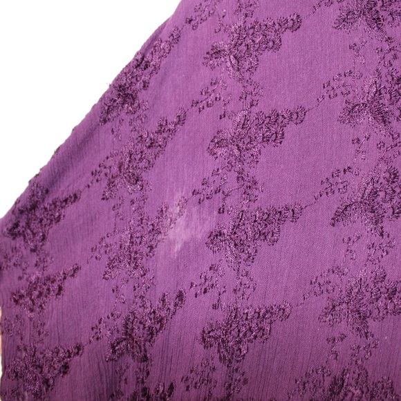 vintage purple floral embroidered short sleeve tie waist dress womens small - Picture 4 of 5